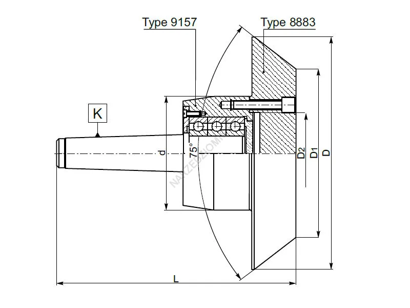 Rysunek techniczny: Kieł obrotowy do rur z wymiennymi tarczami stożkowymi: T.8882 MS3 FI80 FI150 - KOLNO